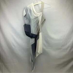 Helmut Lang Asymmetrical Dress in Navy, Gray, and Cream - Size 0